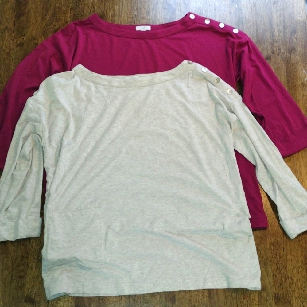 Two Cream and Magenta Pima Cotton Blend Tops with Pocket and Pearl Butto…
